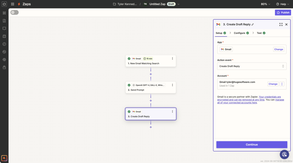 Create a Gmail draft reply in Zapier